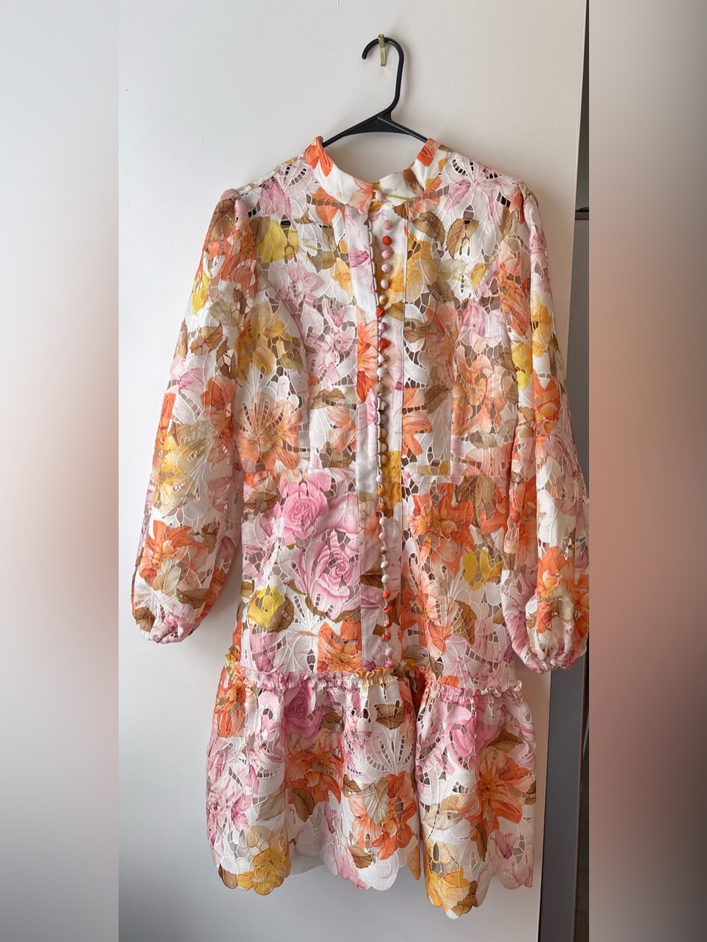 Floral Tiered Long-Sleeve Dress in Pink & Yellow - Picture 3 of 5